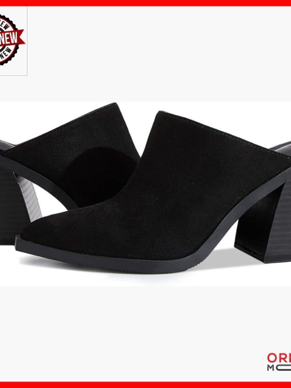Pointed Toe Mules with Chunky Block Heel, Slip-On Backless Pumps